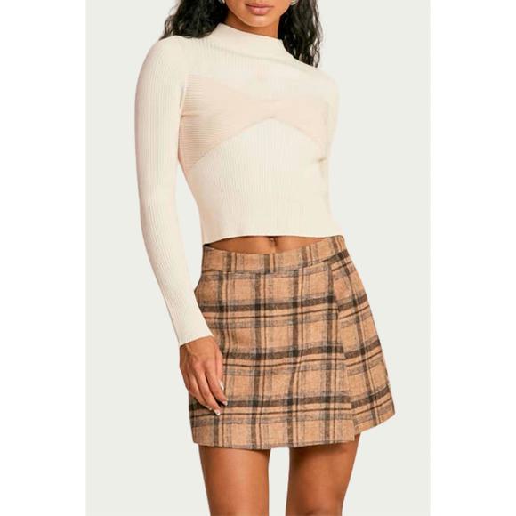 NEW LUSH corset ribbed-knit mock neck top in cream - Picture 1 of 2